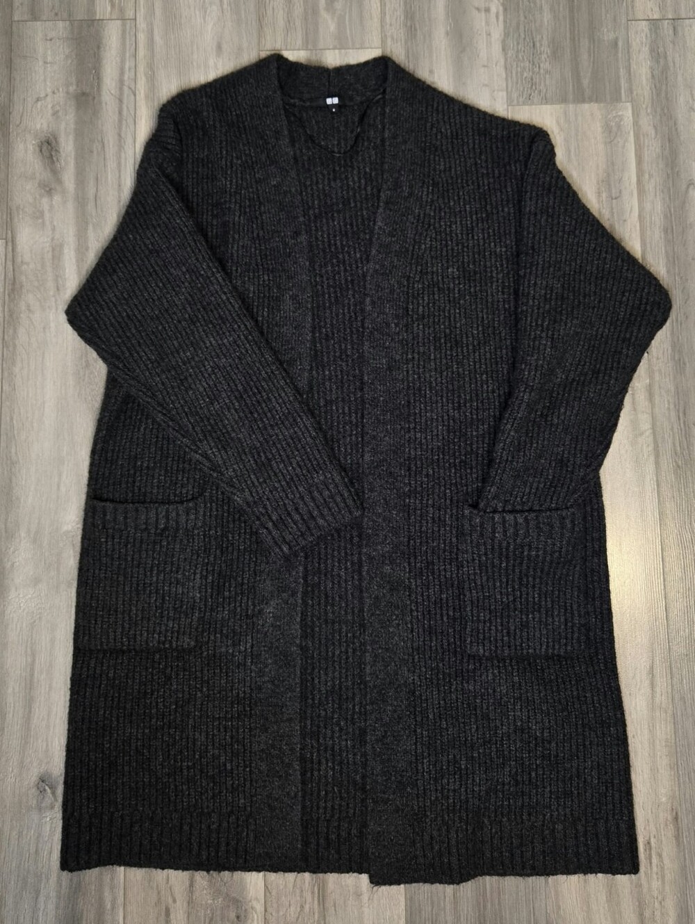 Uniqlo Dark Grey Long Ribbed Open-Front Cardigan